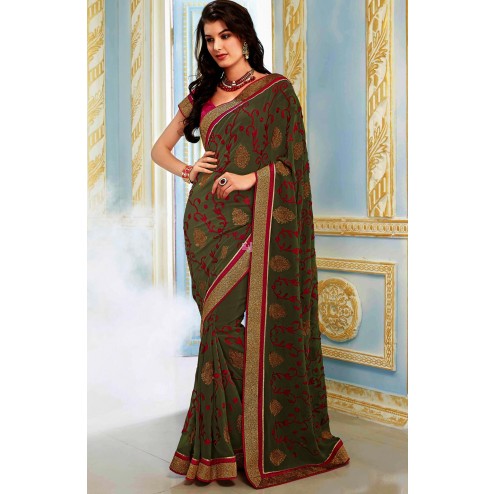 Grey Georgette Party Wear Saree With Blouse