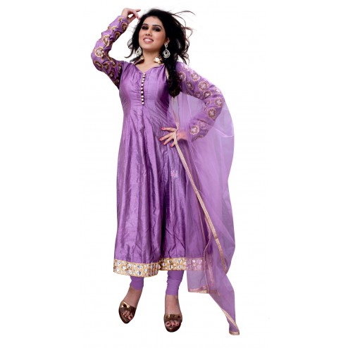 Purple Dupion Silk Anarkali Suits With Dupatta