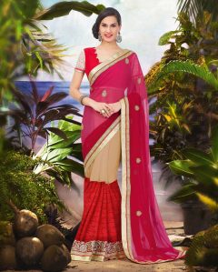 Pink and Maroon Georgette Saree With Blouse