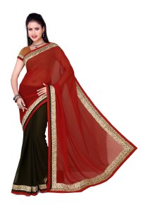 Maroon and Black Chiffon Party Wear Saree With Blouse