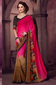 Pink and Cream Georgette Party Wear Saree With Blouse