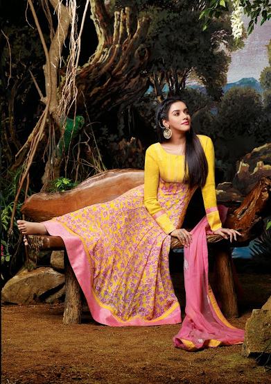 Asin Yellow and Pink Georgette Anarkali Suits With Dupatta